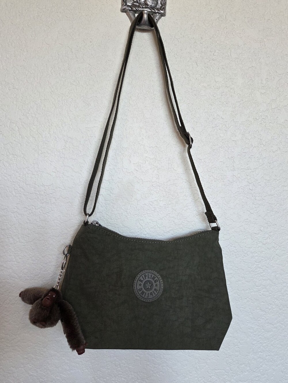 Kipling Dark Olive Green Crossbody Bag with Monkey Keychain